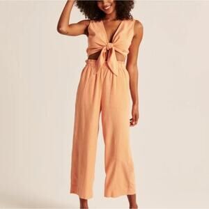 ABERCROMBIE & FITCH Linen Blend Cropped Wide Leg Pant Orange Sz M {2C45}